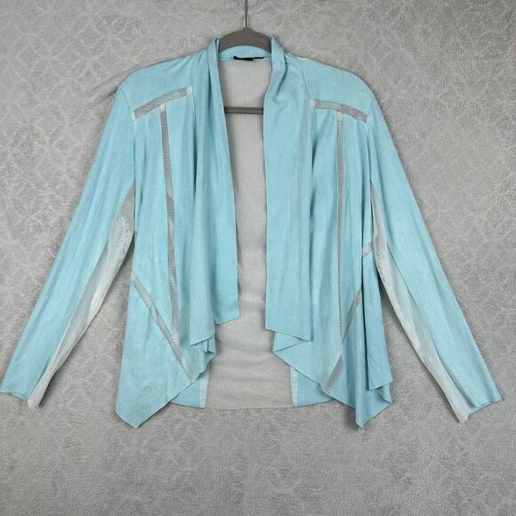 Alberto Makali Cardigan Jacket Womens Small Light Blue Faux Suede Mesh Waterfall - Picture 1 of 13